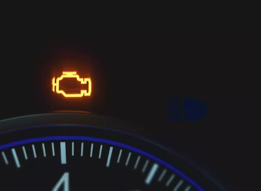 Glowing check engine light on a vehicle dashboard - book a diagnostic at Rite-Price Auto Service Centre in Calgary, AB
